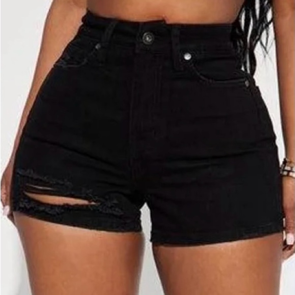 Fashion Nova Black High Waist Distressed Shorts